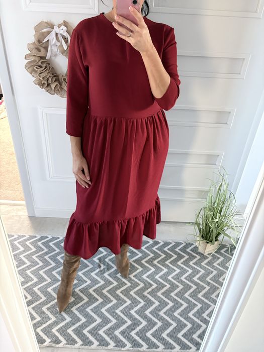 Boohoo sukienja midi z falbabką 40 L