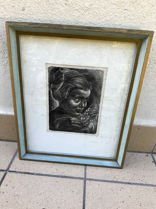 Grafika drzeworyt B. Stacher, „Hamerlie” sygnowana, numerowana, 1955