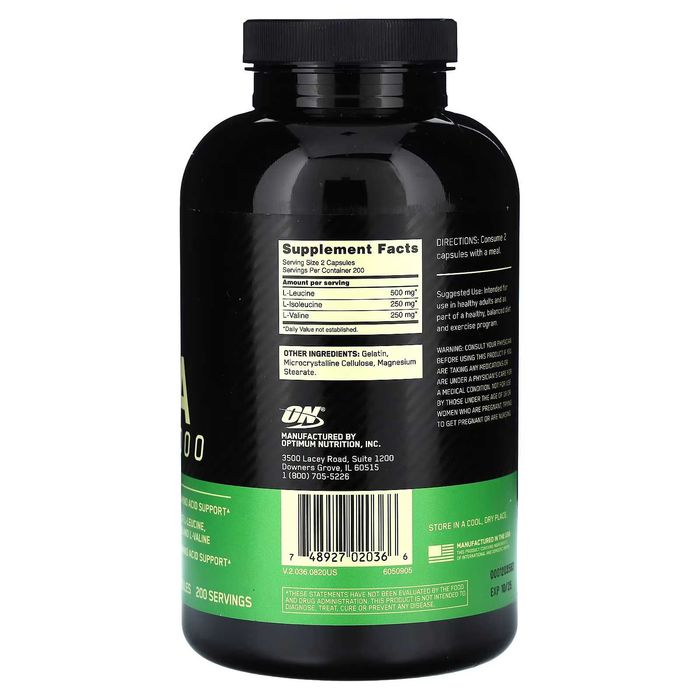 Optimum Nutrition, BCAA 1000, 1000 мг, 400 капсул (500 мг у капсулі)