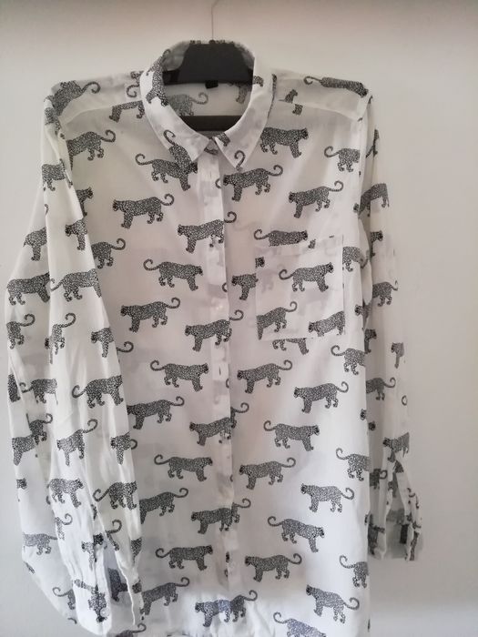 Women's white shirt, linen-style fabric, size 34