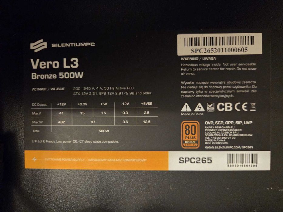 Zasilacz SILENTIUMPC Vero L3 Bronze 500W SPC265 ATX PFC ZSL400
