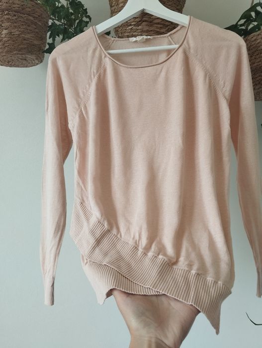 Bluzka dzianinowa, cienki sweter, basic, pudrowa, bawełna r.S Esprit