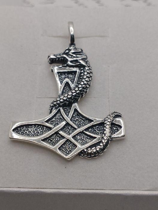 Srebrny wisiorek  MŁOT THORA Viking SMOK, próba 925