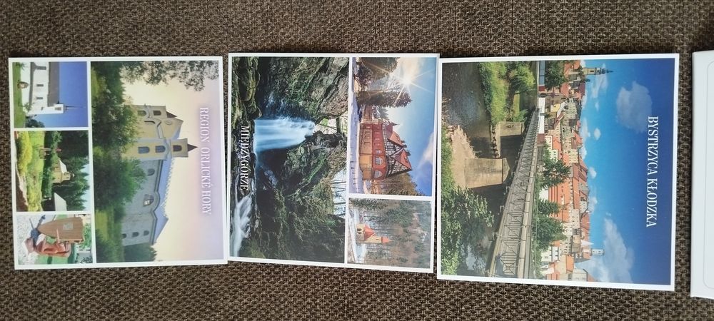 Widokówki współczesne w etui. 3 sztuki. Nowe