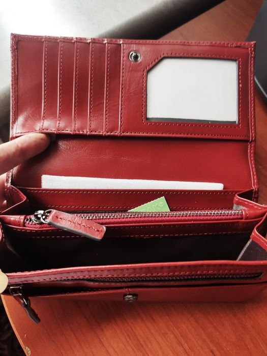 Кожаный женский Кошелек(гаманець). Красный (Коралловый)