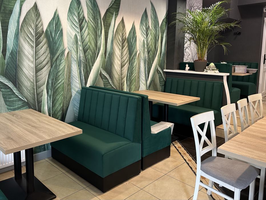 Mocna Sofa Kanapa Loża tapicerowana pikowana linie zielona zieleń lame