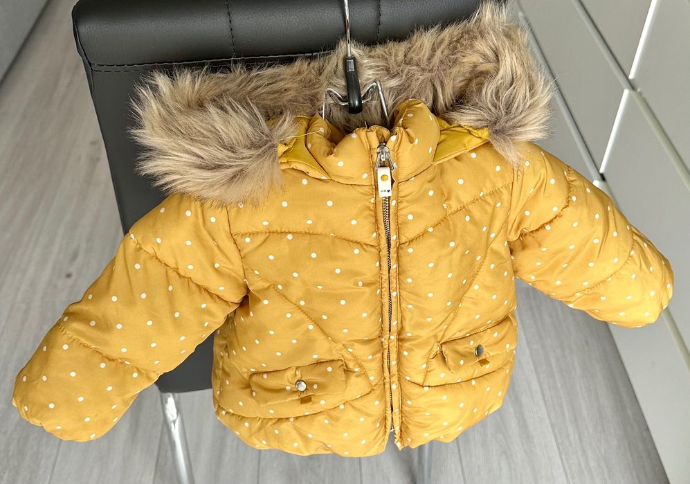Kurtka zimowa ZARA 9-12 msc 80 cm dla dziewczynki / z futerkiem żółta