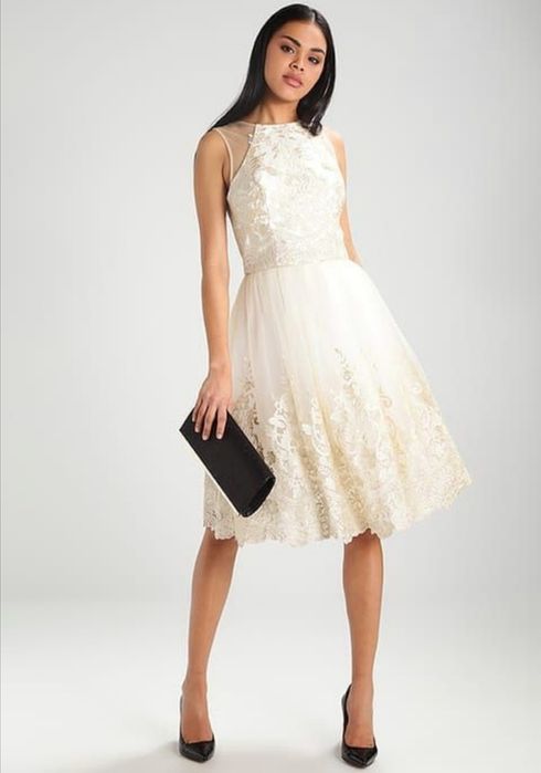 Śliczna Sukienka Chi Chi London 38 złota ecri kremowa