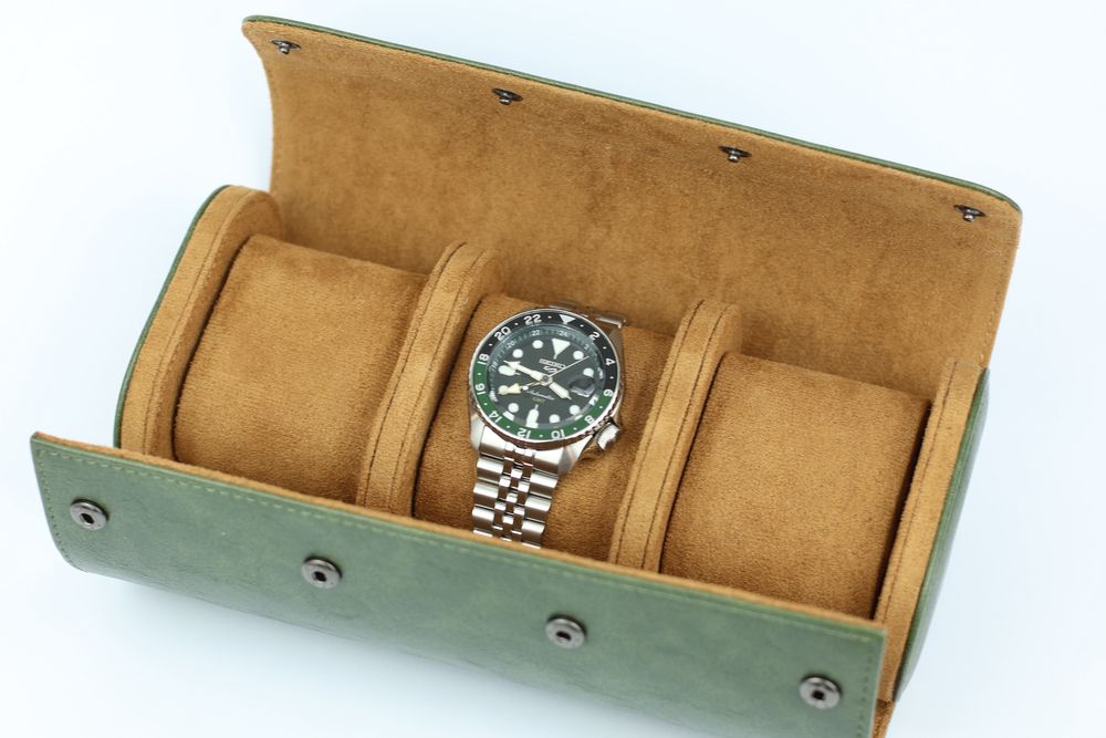 Etui na zegarki (3 sloty) w kolorze zielonym