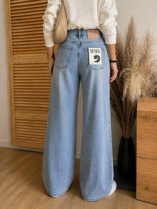 Szerokie spodnie Jeansy M.Sara WIDE LEG Jasny Niebieski XL
