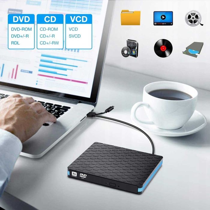 EXTERNAL ODD zewnętrzny napęd odtwarzacz CD DVD USB USB-C PC laptop