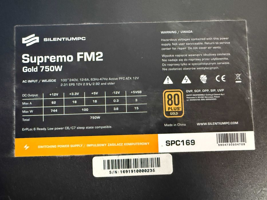 Zasilacz SilentiumPC Supremo FM2 Gold 750W 80 PLUS Gold