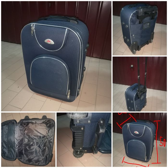 Mala de viagem com rodas e pega extensível – azul