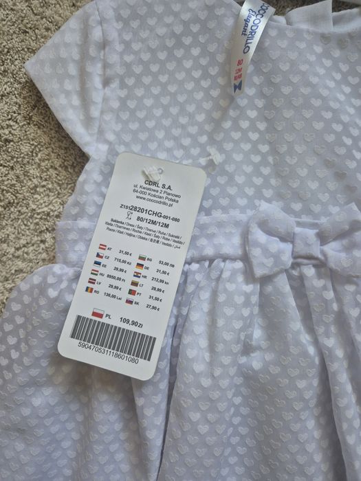 Sukienka biała coccodrillo nowa 80