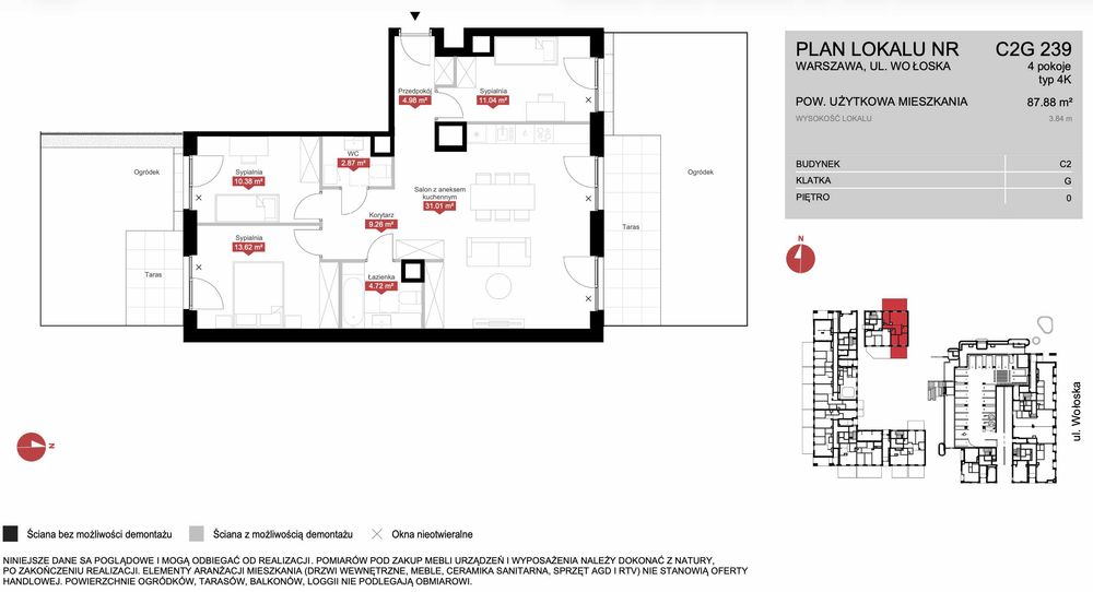 CESJA | Modern Mokotów III | 87,88 m² | 4 POKOJE | 2 OGRÓDKI | Wysokość 3,45 m | Miejsce z boksem 6 m²