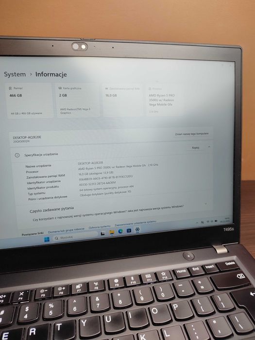 DOTYKOWY LAPTOP | ThinkPad T495s | Ryzen 5 3500U | 16GB | 500SSD | LTE