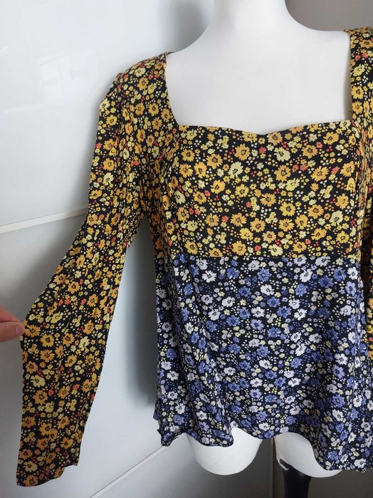 Bluzka damska XL–XXL wiskoza kwiaty dekolt karo asymetryczna boho