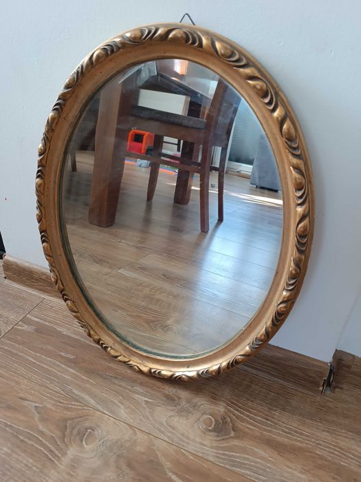 stare złote lustro vintage okrągłe małe drewnianej ramie loft owalne