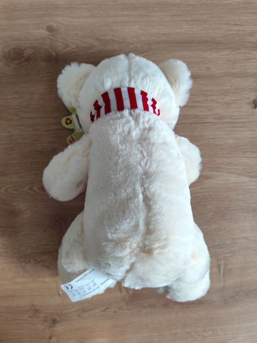 Biały pluszowy miś z szalikiem, ok. 25 cm, NOWY z metką