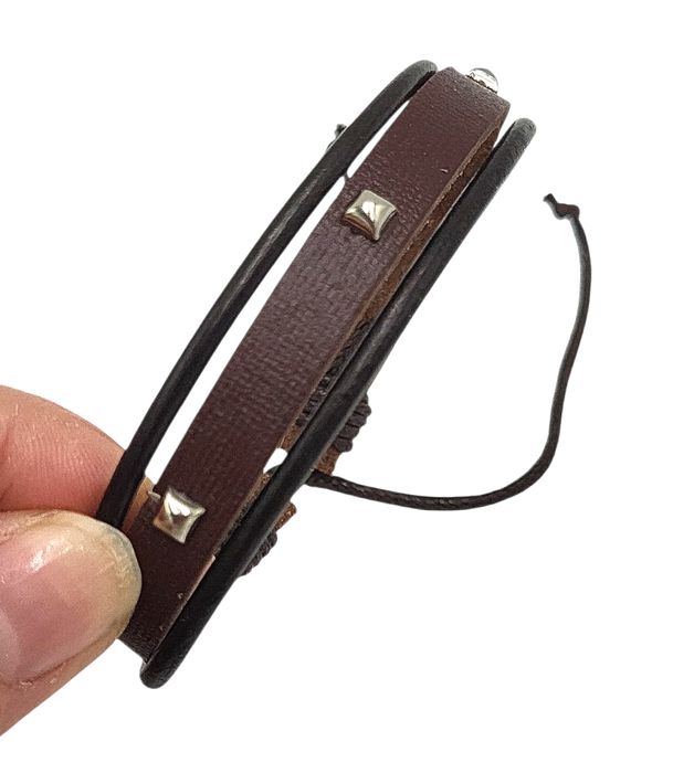 Bransoletka męska rzemyk brązowa 3  elementy