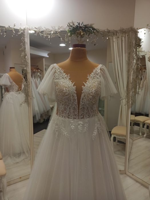 Suknia ślubna 44 46 48 ivory beż brokatowa NOWA plus size