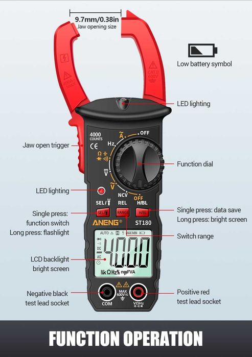 Profesjonalny multimetr cęgowy ANENG ST180