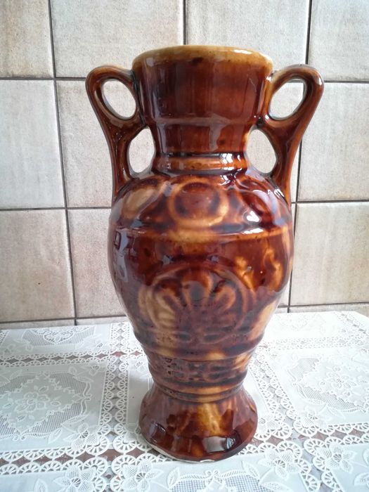 Wazon PRL ceramiczny brąz