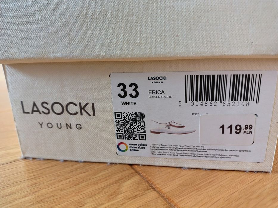 Białe buty skórzane komunijne Lasocki Young rozmiar 33
