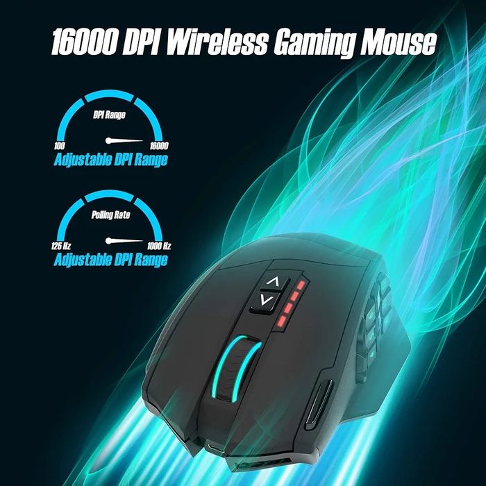 Rato de jogos sem fios sem fios Gamspeed V8 Pro RGB MMO, Sensor óptico