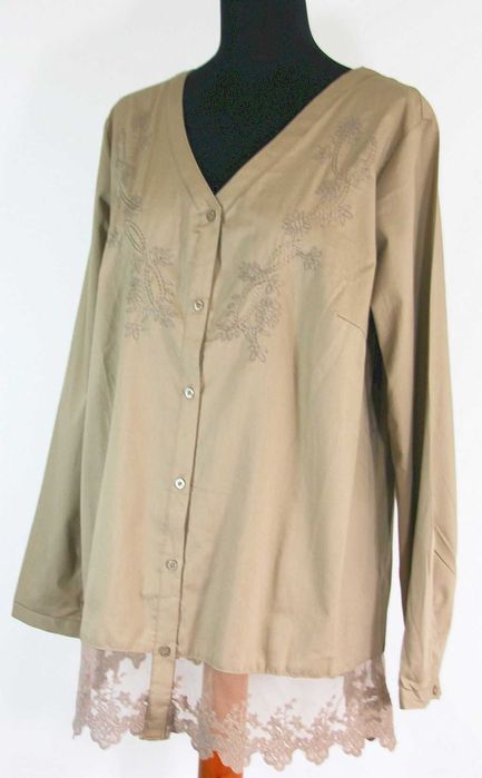 Bluzka brązowa rozpinana z koronką Rozmiar 50