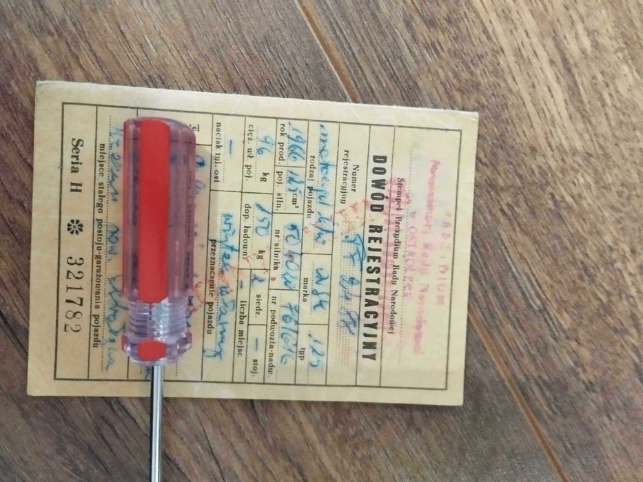 Kolekcjonerski dowód rejestracyjny motorower PRL