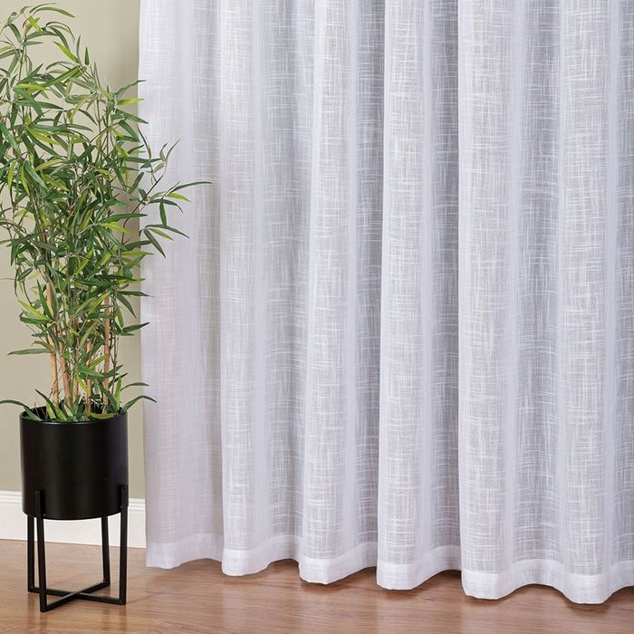 Biała firana gotowa typu len na taśmie 300x250cm lniana gruba żabki