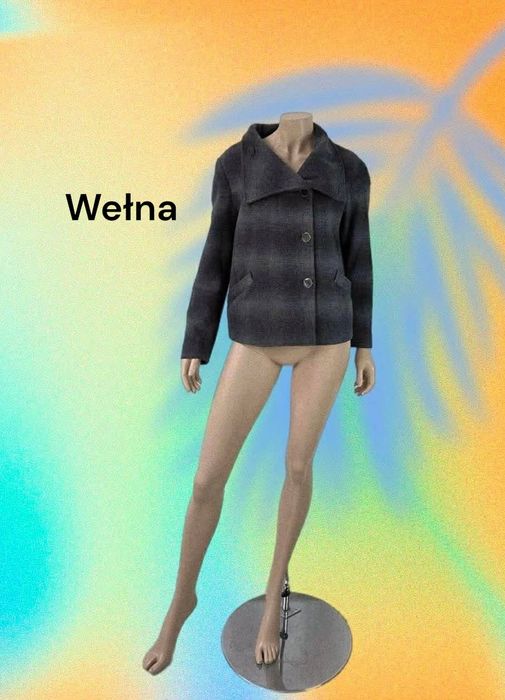 Benetton płaszcz wełniany krótki damski L 
75% wełna 
Rozmiar