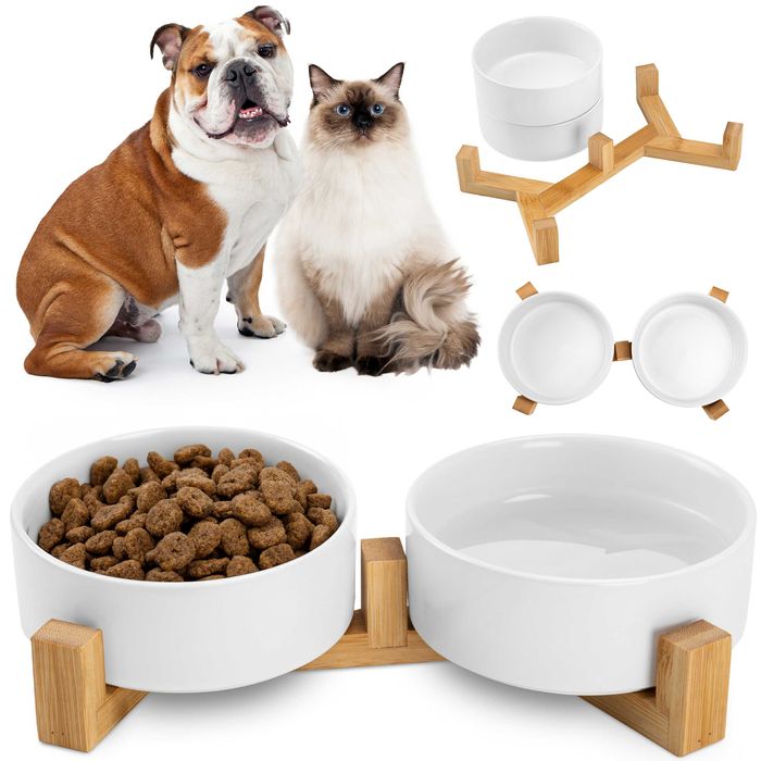 2x MISKA DLA PSA Miski Ceramiczne Białe Stojak Podwójne