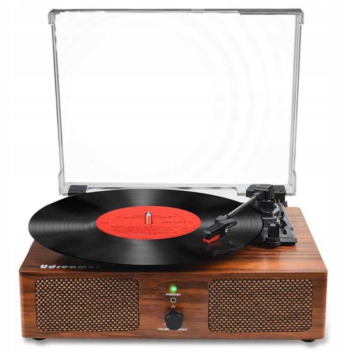 Giradischi Vintage Udreamer Con Bluetooth - 3 Velocit&agrave;, USB, AUX, Cuffie, Design Specchio E Legno