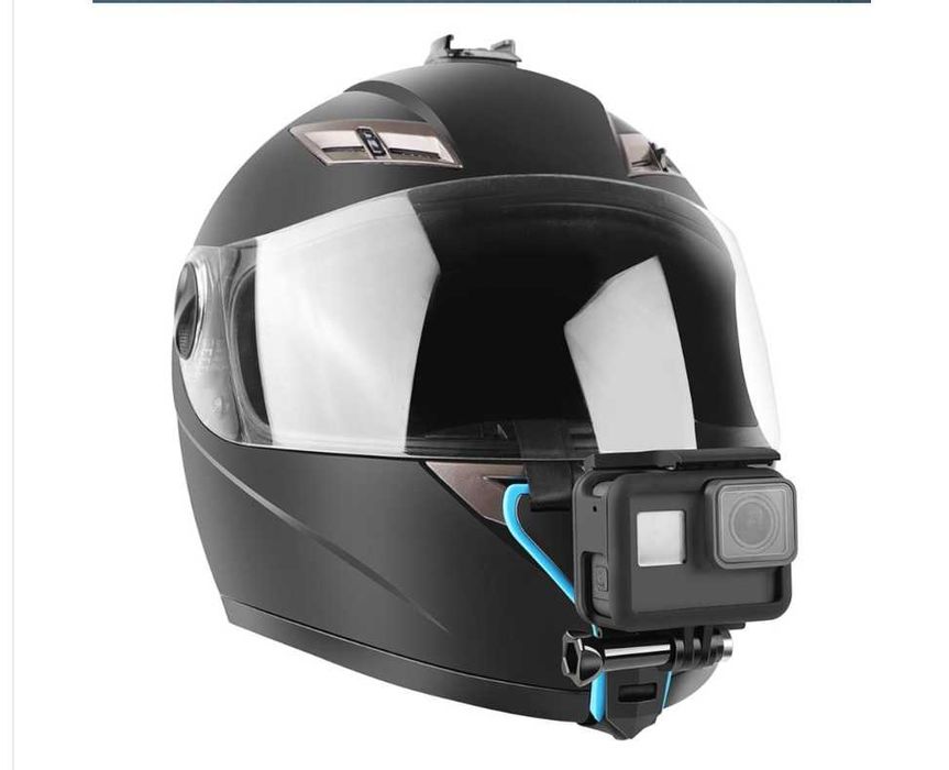 Acessório Gopro (NOVO) para capacete de mota em preto e em azul.