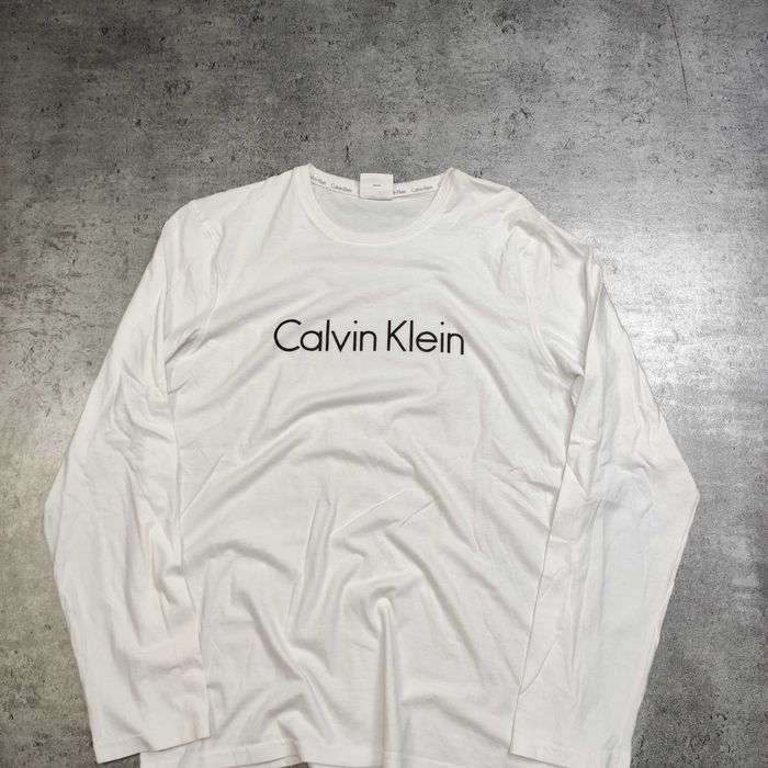 MĘSKA Koszulka Długi Rękaw Bluzka Biała Bawełna Calvin Klein Elegancka