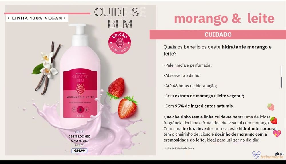 Conjunto hidratante Morango de leite