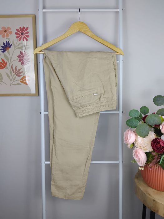 Lniane spodnie bezowe chinosy cygaretki 100% len linen materiałowe XL