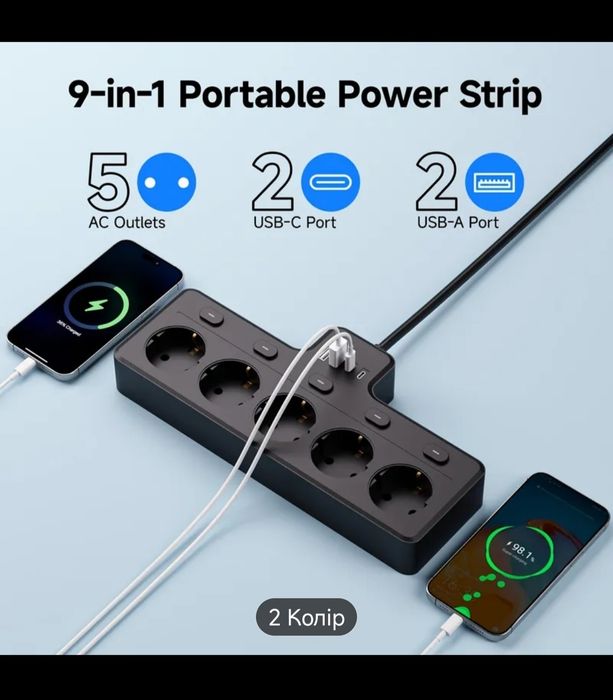 Мережевий фільтр 9 в 1 з USB портами