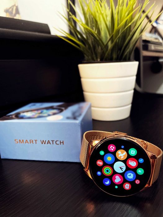 Elegancki damski smartwatch + złota i beżowa bransoleta. OKAZJA!