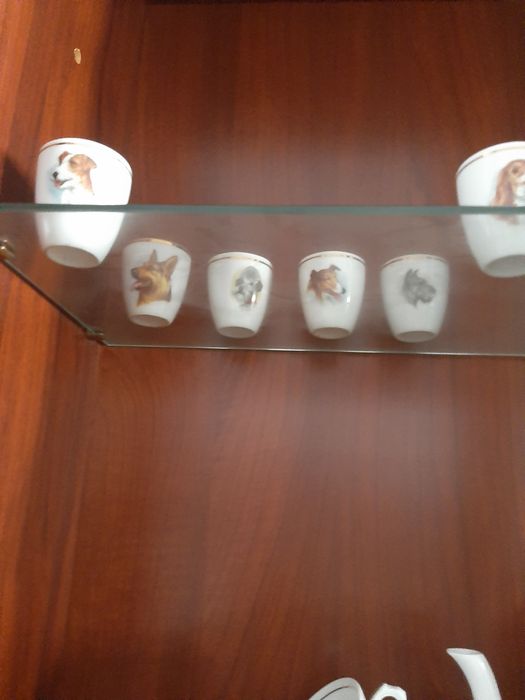 Garrafa com figuras caninas e  copos