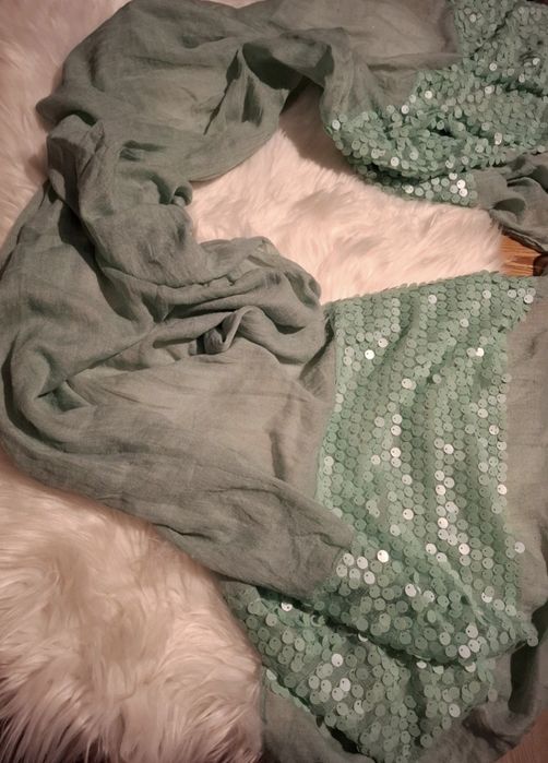 Chusta Szal miętowy cekiny L&L