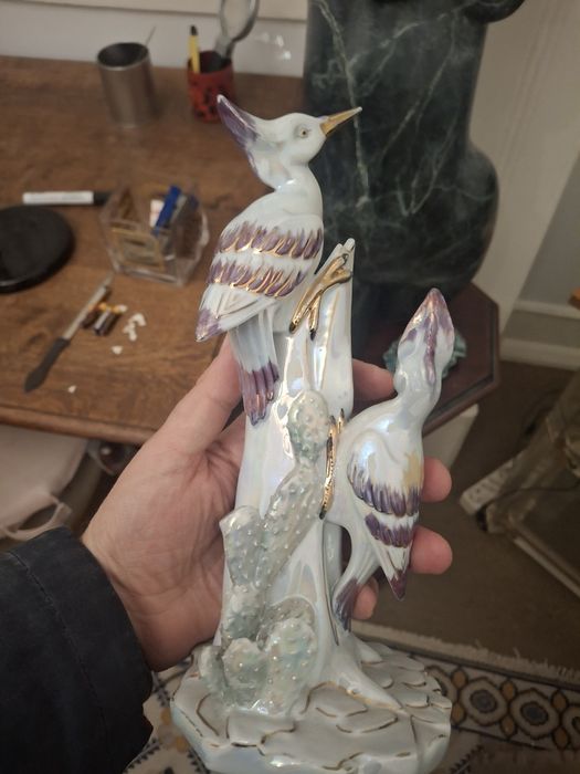 Escultura passaros porcelana