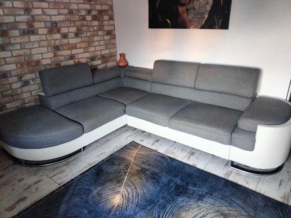 Okazja!!! Jak NOWY duży narożnik z funkcją spania, 260x220, ruchome zagłówki ,eko skóra