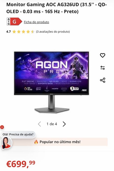 Monitor 32 polegadas Aoc agon pro oled