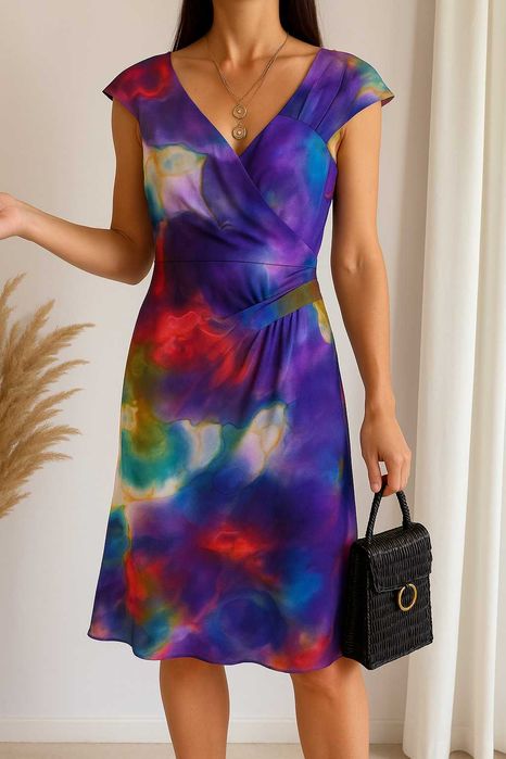 Jedwabna sukienka na lato rozm. S boho, wieczorowa, old money, vintage