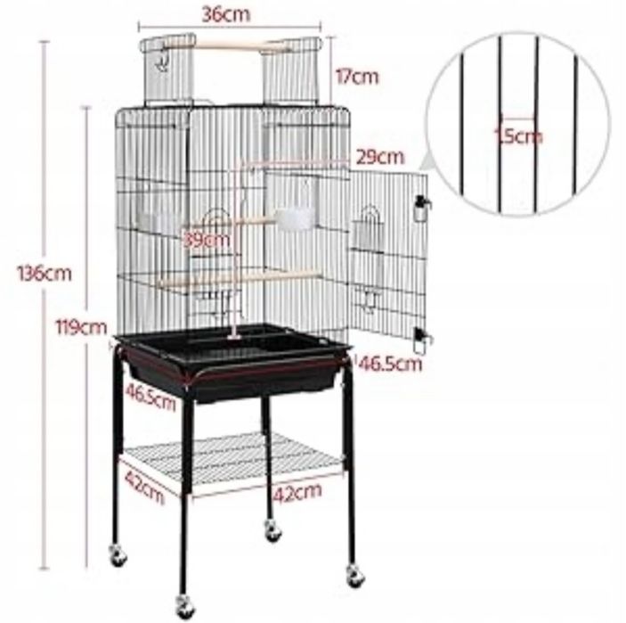 Klatka Dla Ptaków Papug Woliera stojak 46,5 x 46,5 x 46,5 x 136 cm