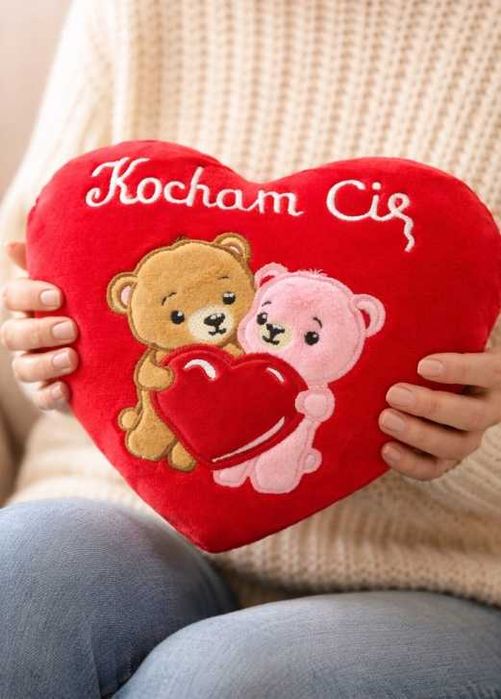 Poduszka serce „Kocham Cię” – dwa misie | maskotka walentynkowa