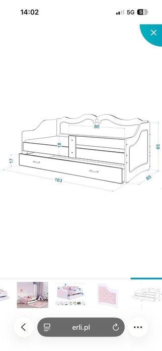 Łóżko tapicerowane LILI 160x80 szuflada + materac